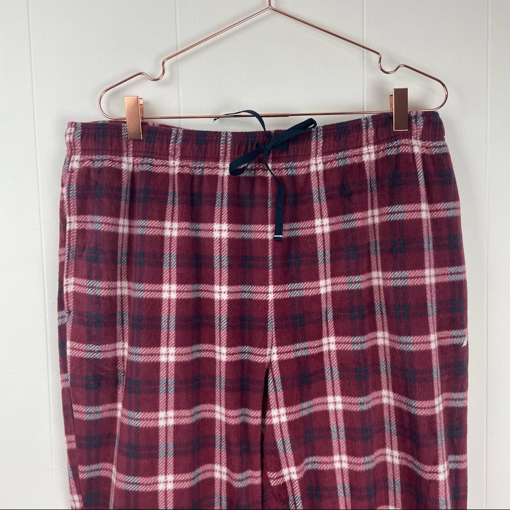 Nautica Sleepwear Red Plaid Fleece Pajama Bottoms Pants - Picture 2 of 10